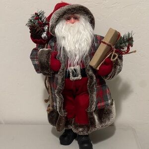 Plaid Santa Claus Figurine with Red Suit